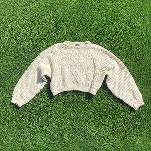 90s Vintage Ivory Cropped Wool Fishermans Sweater XS / Small / Medium Women’s